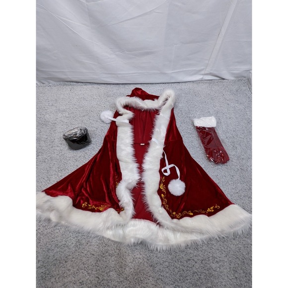Mrs Santa Claus Velvet Costume Christmas Womens 4XL Hooded Belt Gloves New - Picture 12 of 16